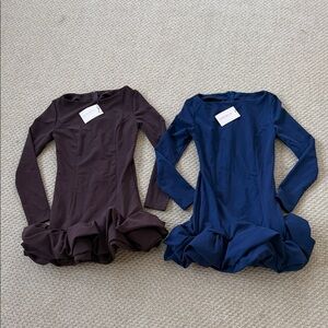SHEIN Long Sleeved 2 Pack Mini Dresses in Brown and Blue